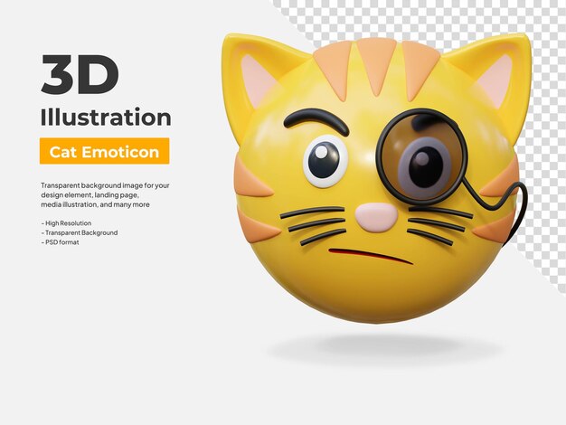 PSD suspicious face expression cat emoticon sticker 3d icon illustration