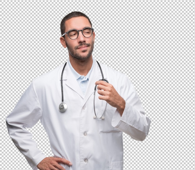 PSD suspicious young doctor posing