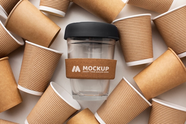 PSD sustainable alternative with glass cup mockup