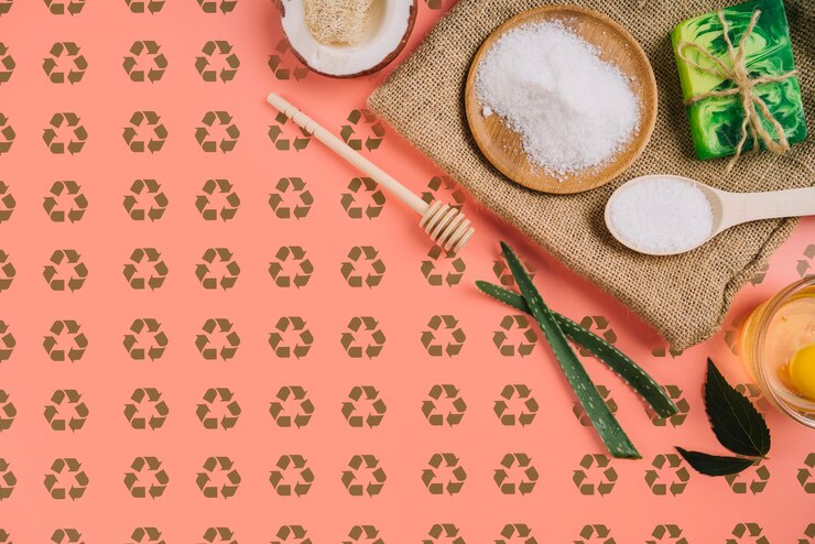 PSD sustainable objects in flat lay