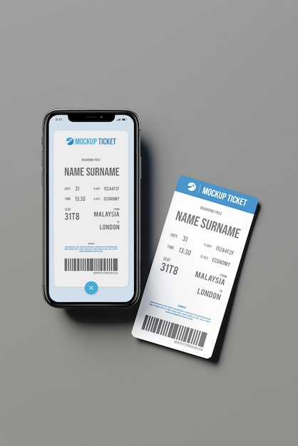 PSD 持続可能なオンライン旅行チケットモックアップのデザイン