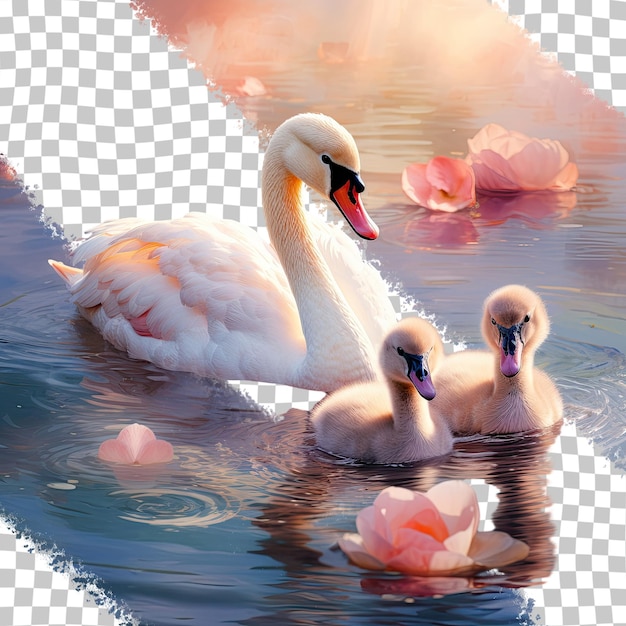 PSD swan in the water transparent background