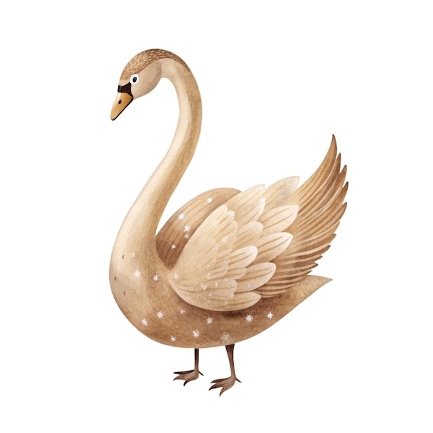 Swan watercolor illustration for kids clothes and prints isolated clipart