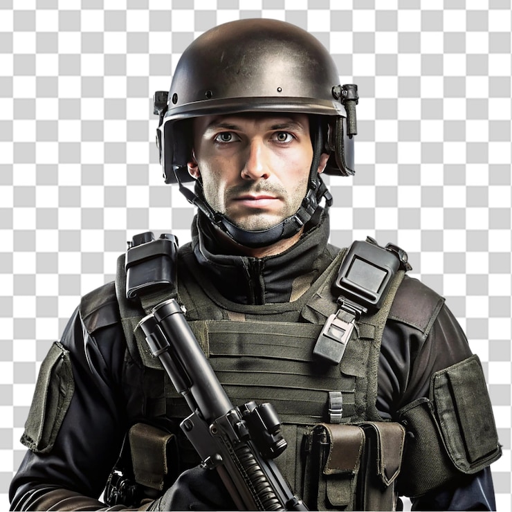 PSD swat man portrait isolated on transparent background