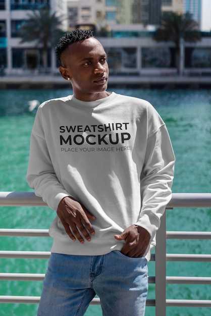 Sweatshirt mock-up on african man