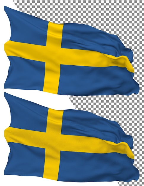 sweden flag wave isolated plain bump texture transparent background 3d rendering