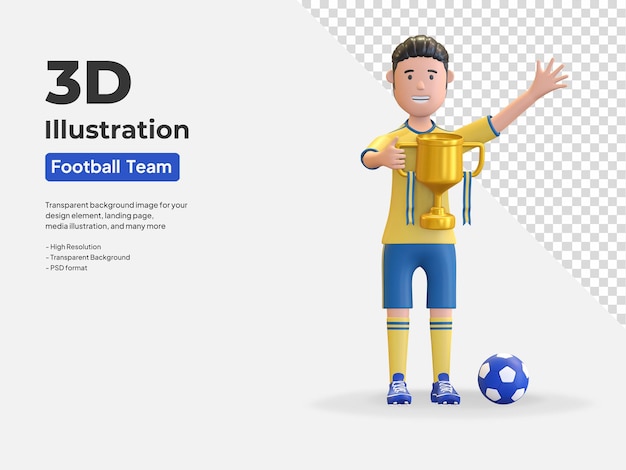 Sweden national football player man holding trophy champion 3d render illustration