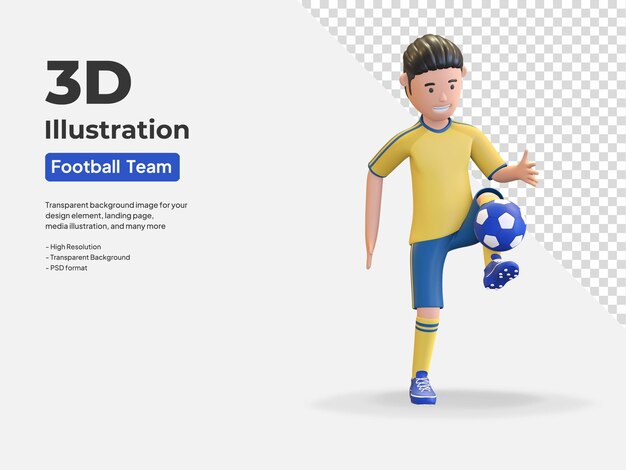 PSD sweden national football player man juggling ball 3d render illustration