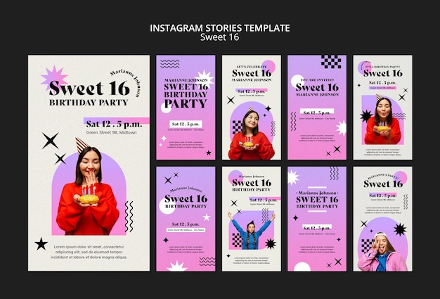 PSD sweet 16 raccolta di storie di instagram di celebrazione