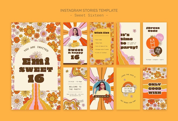 PSD sweet 16 celebration instagram stories collection