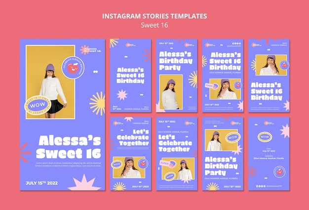 Sweet 16 instagram-verhalenverzameling met sterren