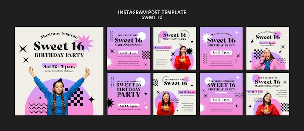 PSD sweet 16 viering instagram posts collectie