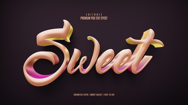 Sweet 3d editable premium psd effetto testo