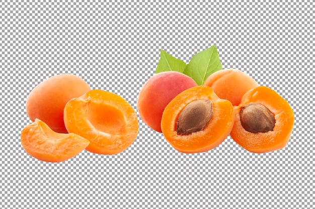 PSD sweet apricots with leaves on white backgrounds