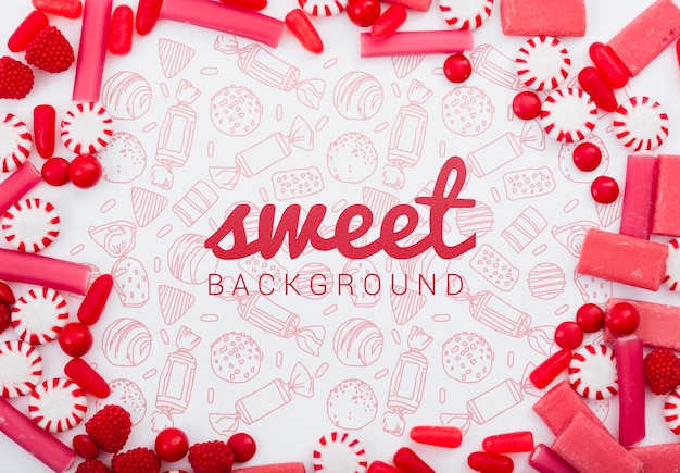 PSD sweet background surrounded by delicious sugar candies