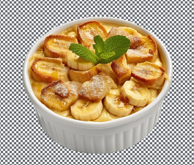 Sweet banana bread pudding isolated on transparent background