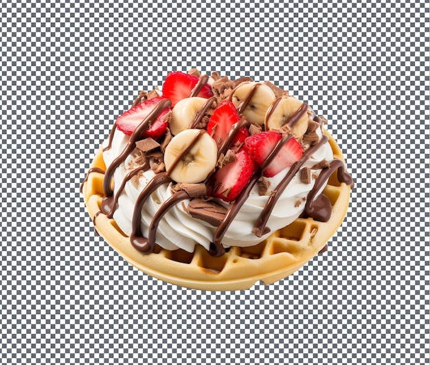 sweet banana split nutella waffle isolated on transparent background