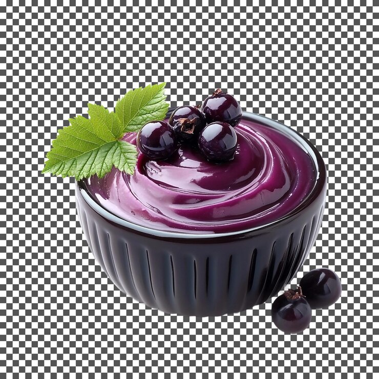 PSD sweet blackcurrant pudding isolated on transparent background