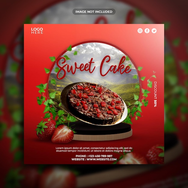 Post di instagram di promozione della torta dolce o modello di social media banner web quadrato