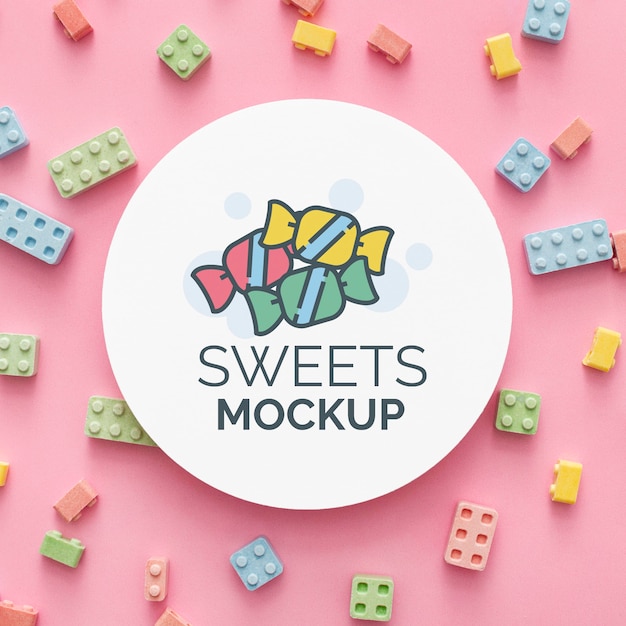 sweet candies arrangement with mock-up