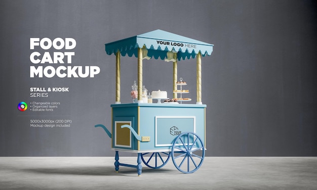 PSD sweet candy cart mockup in 3d rendering