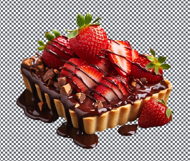 PSD sweet chocolate strawberry tart isolated on transparent background