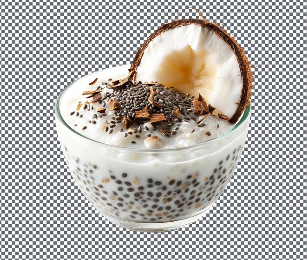 PSD sweet coconut chia seed pudding isolated on transparent background