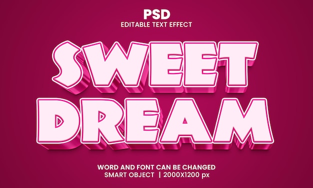 Sweet dream 3d editable text effect Premium Psd with background