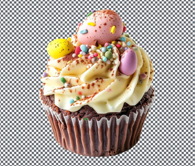 PSD sweet easter themed cupcake brownie isolated on transparent background