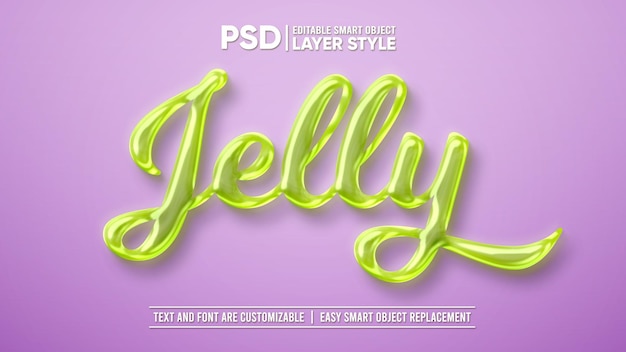 PSD sweet green jelly slime candy gum layer editable style smart object text effect