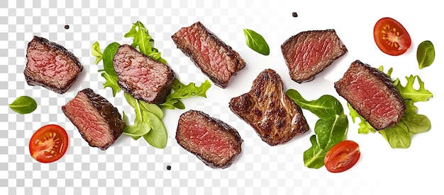 Сладкие маринованные и жареные кусочки говядины на прозрачном фоне