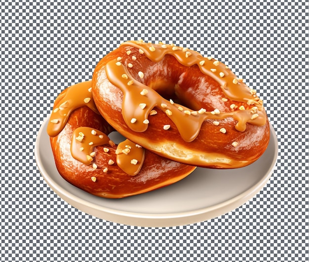 Sweet peanut butter filled pretzels isolated on transparent background