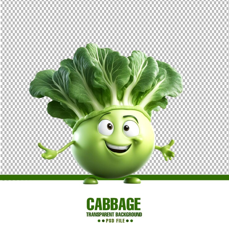 PSD sweet and playful cartoon emoji cabbage transparent background