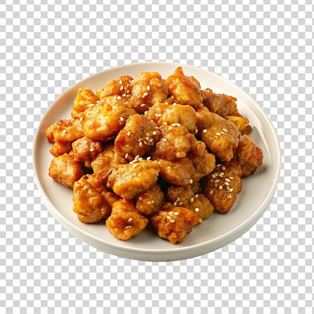 PSD sweet and sour pork with sesame seeds isolated on transparent background