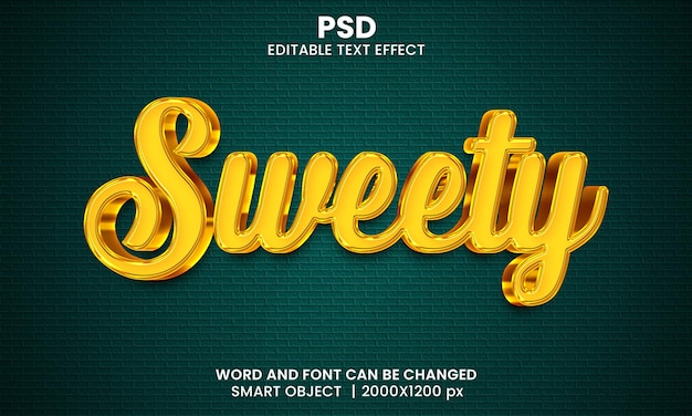 Sweety luxe 3d bewerkbaar teksteffect premium psd met achtergrond