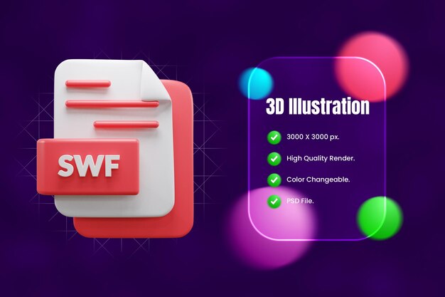 PSD icona 3d del file swf o illustrazione dell'icona 3d del file swf