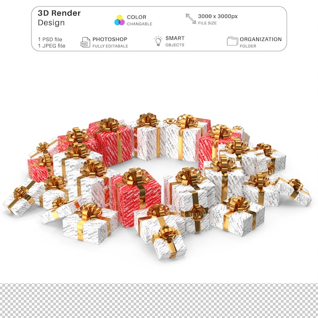 Świąteczne Pudełko Podarunkowe 3d Modelowanie Pliku Psd Realistyczny Prezent świąteczny