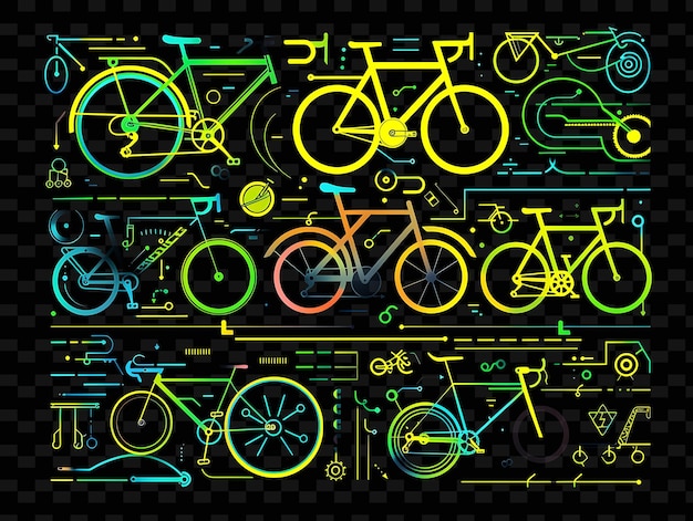 PSD Światłe rowery i elementy związane z rowerem nakładające się na siebie bi y2k tekstura kształt artykuł dekoracyjny tła
