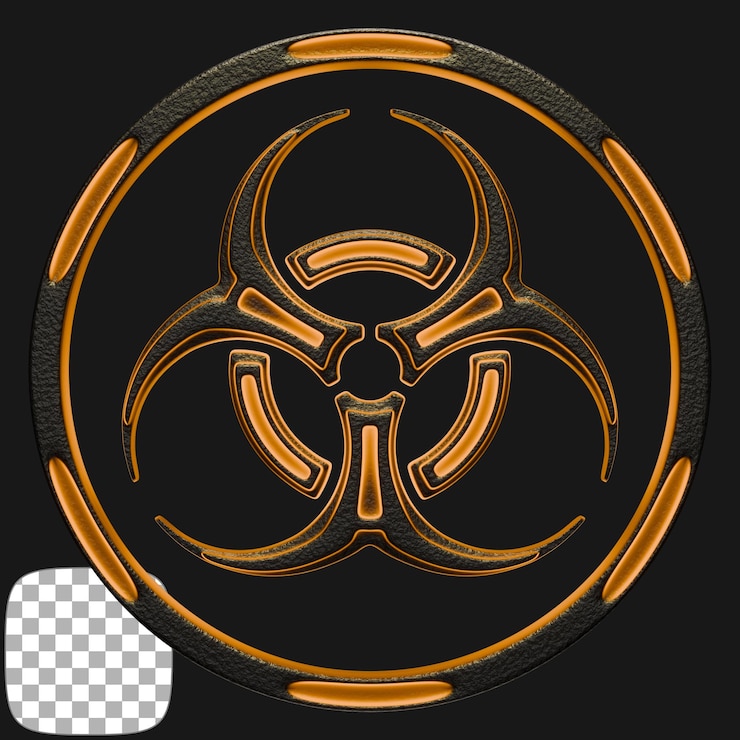 PSD światły symbol zagrożenia biologicznego 3d na przezroczystym tle