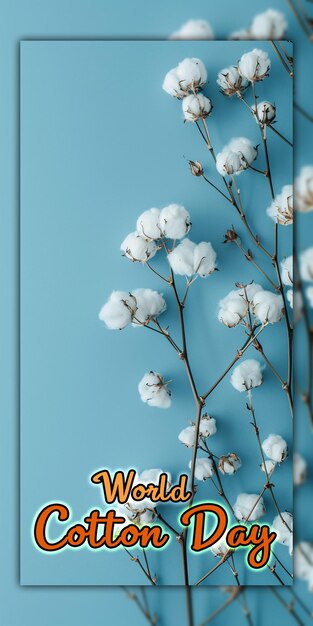 Światowy Dzień Bawełny Rośliny Bawełniane Z Pączkami Kwiaty Bawełny Na Gałęzi Do Projektowania Postów W Mediach Społecznościowych