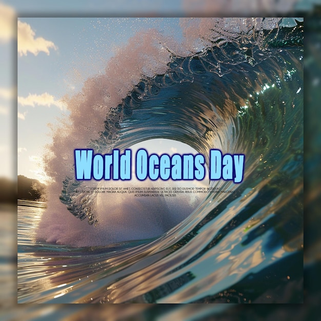 PSD Światowy dzień oceanów miniatura oceanu z rybami i koralowcami w tle