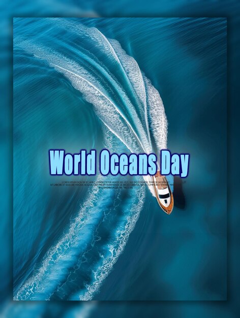 PSD Światowy dzień oceanów miniatura oceanu z rybami i koralowcami w tle
