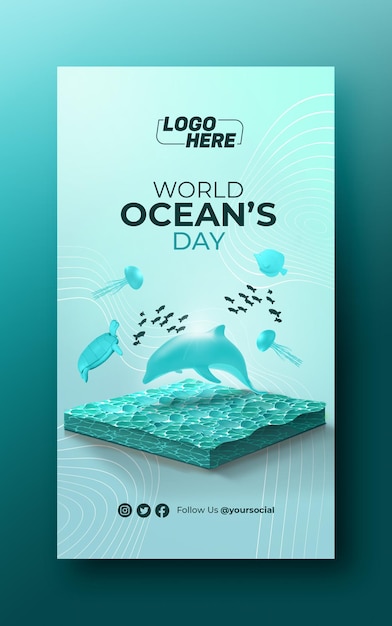 PSD Światowy dzień oceanów w mediach społecznościowych i szablonie historii na instagramie