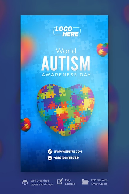 PSD Światowy dzień świadomości autyzmu na instagramie i szablonie historii w mediach społecznościowych