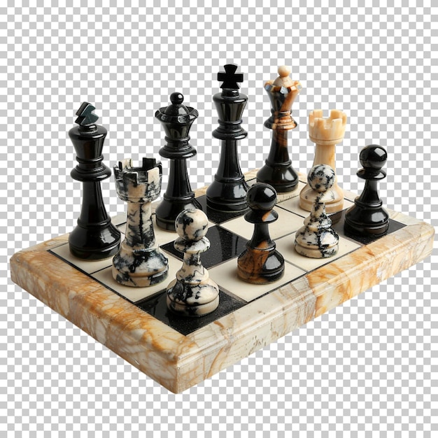 PSD Światowy dzień szachu klasyczna szachownica złote figurki szachowskie szachmat izolowany na przezroczystym tle