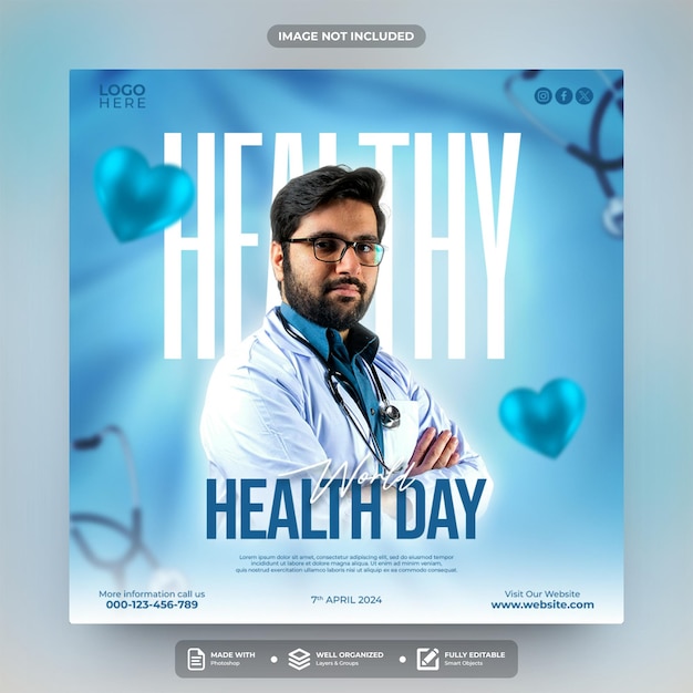 PSD Światowy dzień zdrowia social media post template design