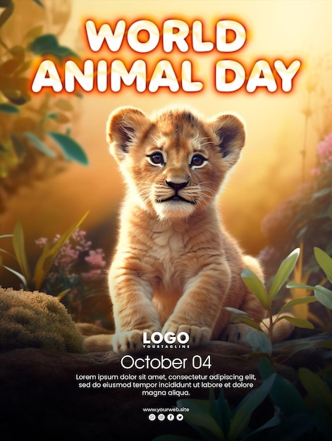 PSD Światowy dzień zwierząt na tle małego lwa