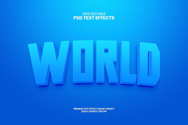 Światowy Niebieski 3d Edytowalny Efekt Tekstowy Psd