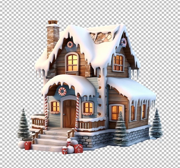 PSD Święta bożego narodzenia zimy świąteczny dom 3d boże narodzenie odizolowane na białym tle 3d render domu zimowego