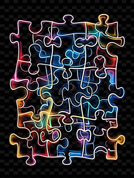 Świetlące Puzzle Neonowe Kawałki Połączone Puzzle Efekt Kolażu Y2k Tekstura Kształt Dekoracja Tła Sztuka